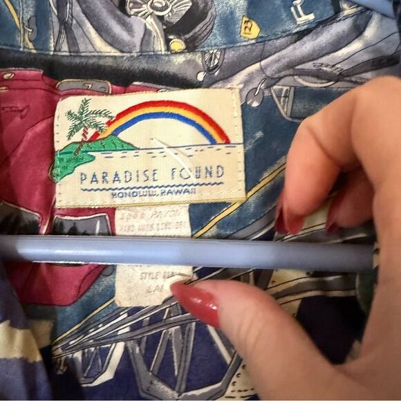 Paradise Found Blue and Red Car Print Shirt L - Picture 3 of 4